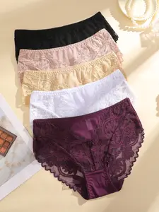 Women's Lace Patchwork Underwear Set, 5-Piece Panties, Comfortable, Soft, Smooth, Breathable & Stylish Design, Perfect for Daily Wear & Special Occasions, Womenswear, Fits