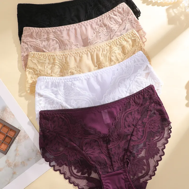 Women's Lace Patchwork Underwear Set, 5-Piece, Comfortable, Casual, Soft, Smooth, Breathable & Stylish Design, Perfect for Daily Wear & Special Occasions, Womenswear, Fits, Clothes, Breathable Comfy Panty