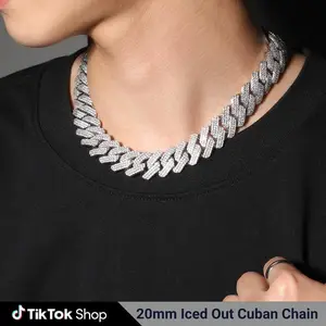 20mm Iced Out Cuban Chain Necklace CZ Full Pave Zirconia Hip Hop Jewelry for Men Gift Daily Wear Accessory