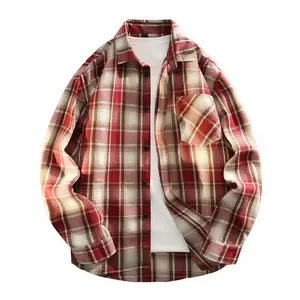 Men's Plaid Flannel Shacket, Oversized Casual Long Sleeve Button Down Top for Students, Lightweight Spring Streetwear Outerwear, Jacket, Menswear