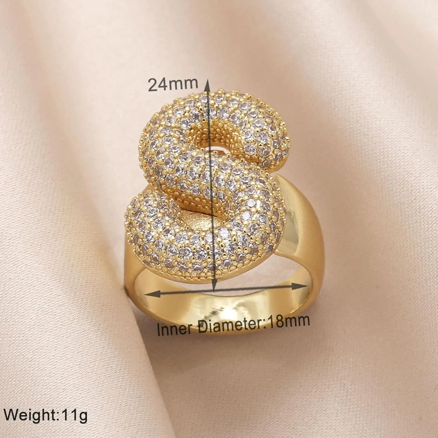 Initial Rings for Women, Bubble Letter Initial Balloon Ring Adjustable Charm Rings Open 14K Chunky Gold Rings Jewelry for Women