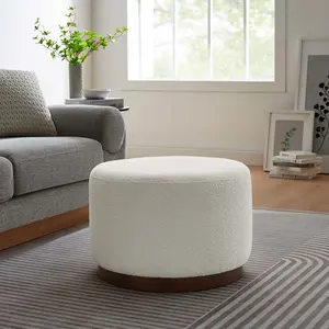 Modway Tilden Large 23" Round Boucle Upholstered Ottoman in Cloud Walnut