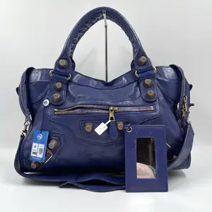 Pre-owned Balenciaga Leather Shoulder Bags CALUXB Blue Le City Medium Bag