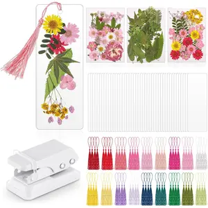 376 Pcs Dried Flower Bookmark Making Kit, DIY Bookmark Laminating Pouches with Tassels and Puncher DIY Project Gifts for Mother's Day Women Book Lovers (Pink,2 x 6 Inch)
