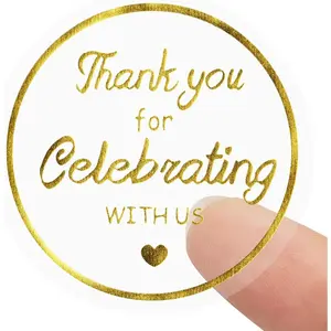 500Pcs Thank You Stickers - 1.5Inch Gold Foil Thank You Stickers Thank You for Celebrating with Us Sticker Roll Self Adhesive Clear Wedding Thank You Favor Label Sticker for Envelope Seal Card