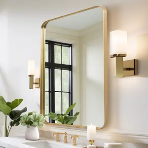 Melodieux Wall Mirror for Bathroom Metal Deep Frame  Decorative Rectangular Round Corner Wall Mounted Vanity Mirror for Bedroom Entryway Living Room Wall Decor Door