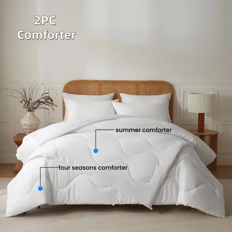 2pc Pure Color Comforter, 160gsm & 260gsm Polyester Fiber, All-Season Comfort, Summer Cool Winter Warm, Easy Care, Lightweight Duvet