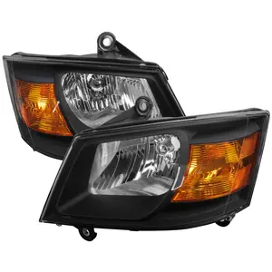 2008-2010 Grand Caravan Factory Style Crystal Headlights w/ Amber Reflector (Matte Black Housing/Clear Lens)