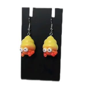 Hermit Crab Earrings - Hook Earrings with Stainless Steel Ear Wire, Resin Charms, 3D Earrings