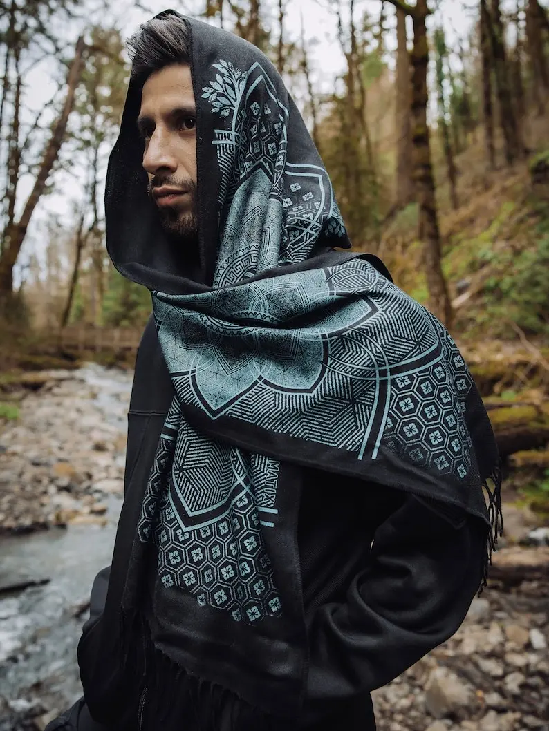 Superbloom Pashmina Scarf / Turkish Cotton Shawl / Sacred Geometry Clothing / Festival + Streetwear