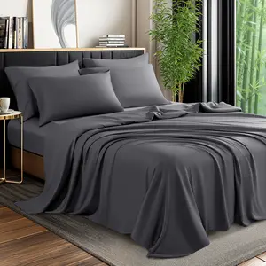 Shilucheng Natural Bamboo Bed Sheet Set- 4/6 Pc Silky Smooth & Cooling, 16" Deep Pocket, Anti-bacterial & Mite-resistant, Hotel Luxury Pillowcase Fabric