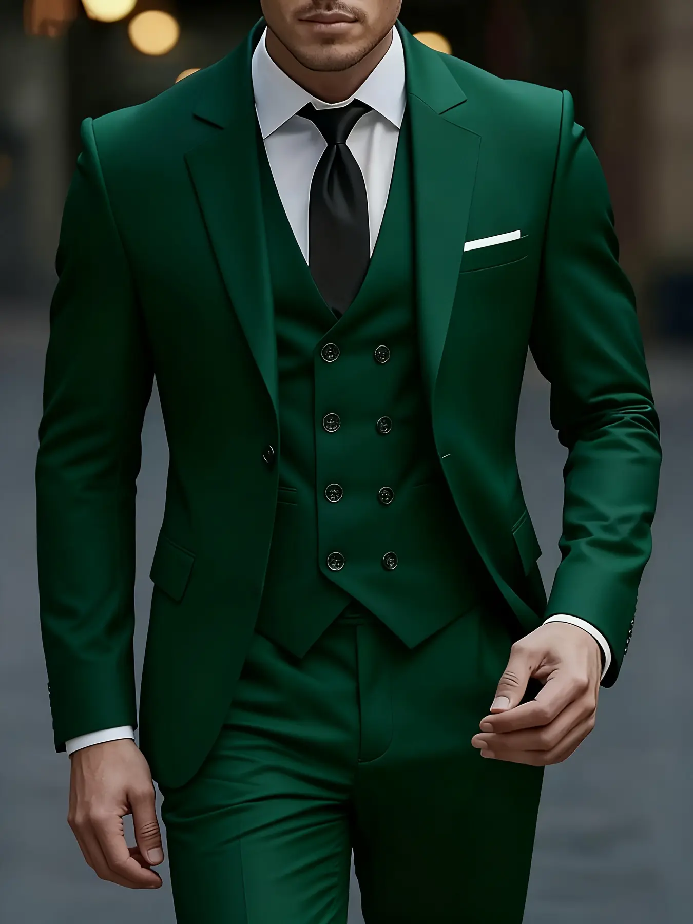 Men'S 3pcs Suit Set - Formal Business Menswear Attire with Blazer Pants, Slim Fit, Long Sleeve, Non-Stretch Fabric, Solid Color, Lapel Collar, Fake Buttons, Perfect for Work, Wedding, And Holiday Gifts, Wedding Attire | Slim Fit Suit | Nonstretch Fabric