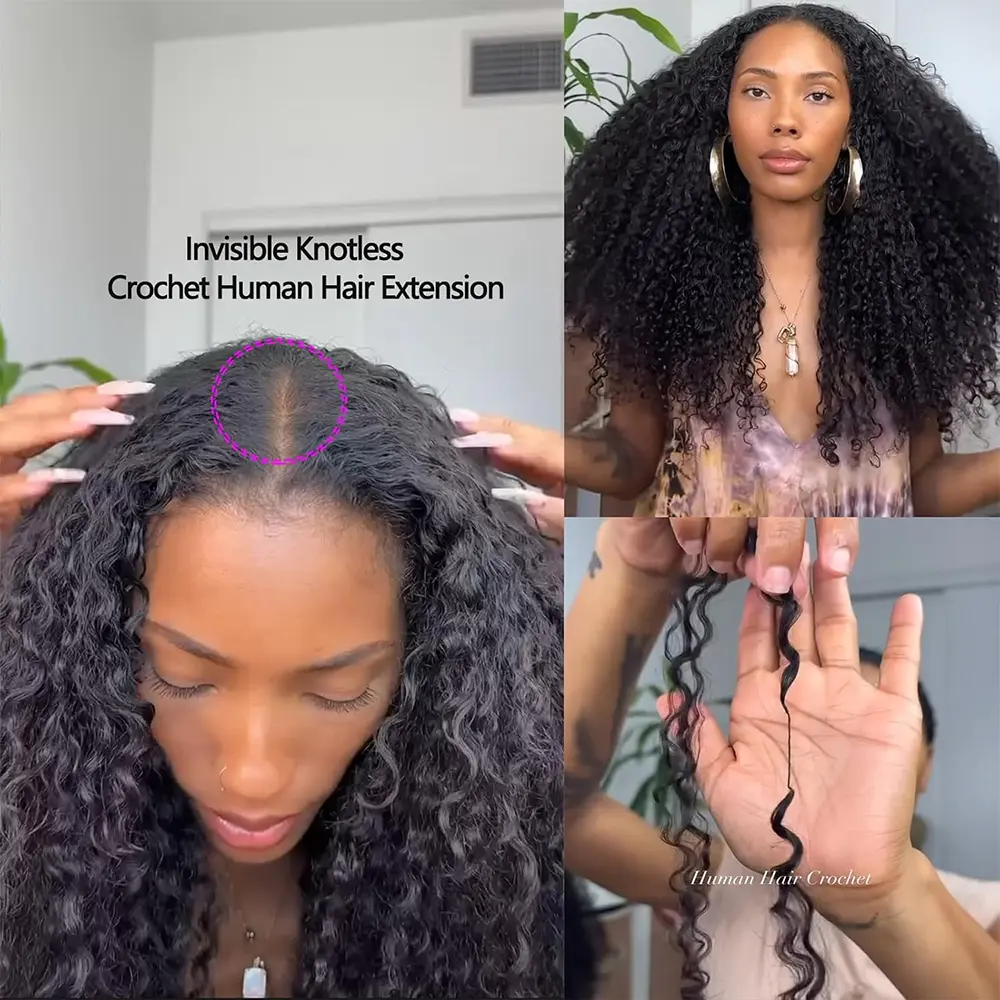 16 Inch Human Hair Extensions Water Wave Pre-Separated Knotless Boho Braids Amazon.com : Crochet Human Hair Extensions Water Wave Pre  main image 4