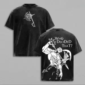 Seven Deadly Sins Escanor Oversized Tee - "Who Decided That" Pride Sin Retro Graphic Heavy Cotton Unisex Anime Streetwear Gift For Fans