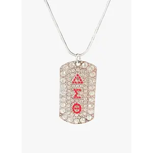 Delta Sigma Theta Bling Rhinestone Dog Tag Necklace