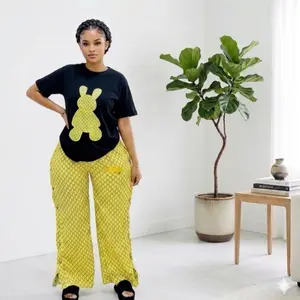 Women’s Casual Cartoon Print 2-Piece Set – Short Sleeve T-Shirt & Wide Leg Pants Lounge Outfit