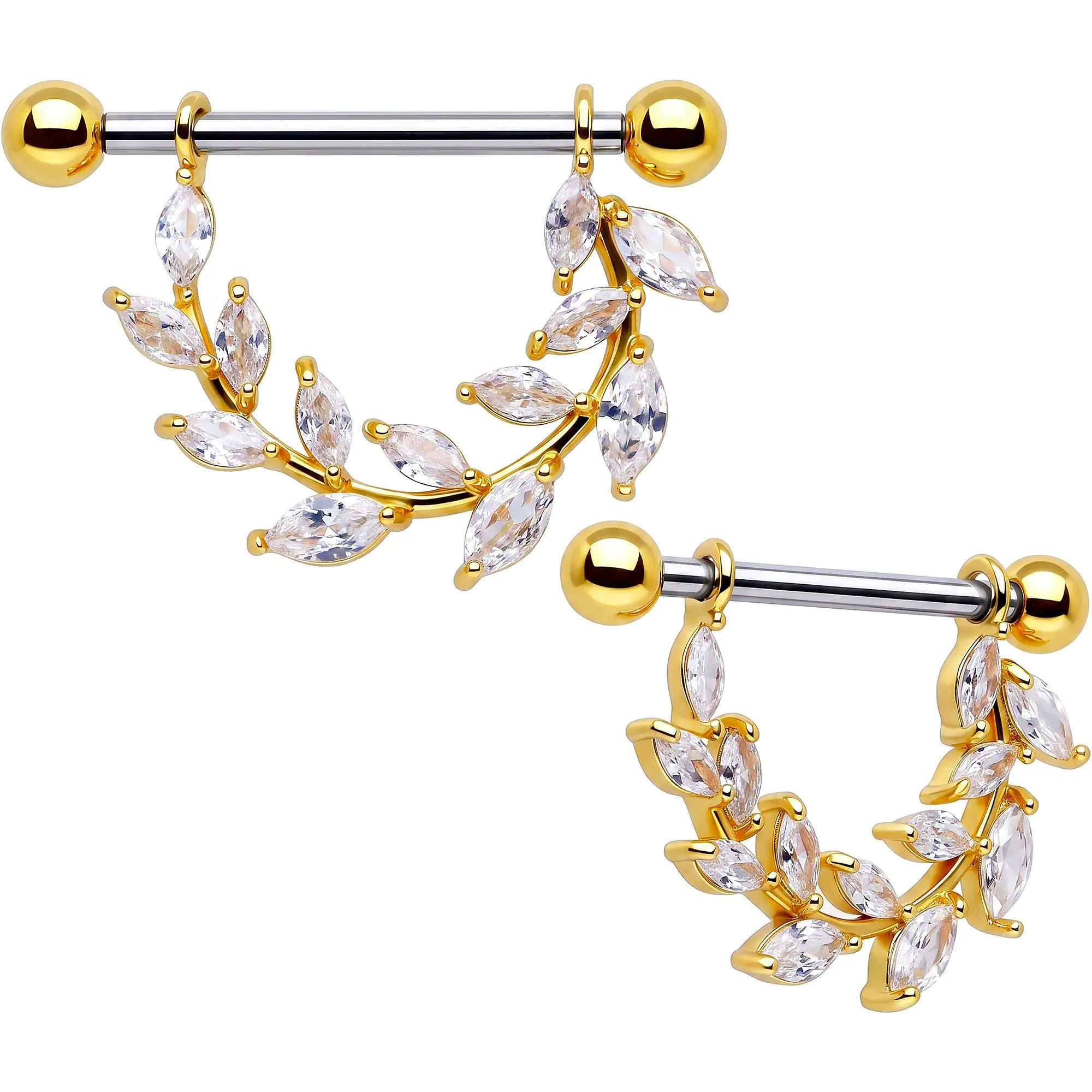 14G 9/16 Marquise CZ Dazzling Vine Nipple Shield Set