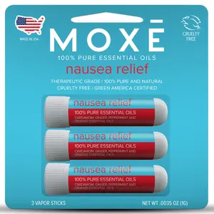 MOXE Nausea Nasal Inhaler Sticks, All Natural Essential Oil Blend, Ginger, Cardamom, Peppermint, Sweet Orange, Upset Stomach, Headaches, Easy-to-Use Portable Aromatherapy, Made in USA