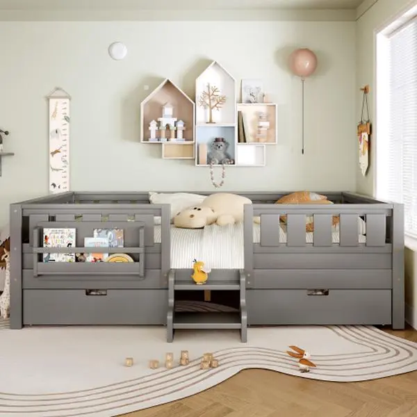 Bellemave Single-Size Wood Blend Interior Storage Bed Frame - Furniture with Built-in Shelves, Storage Drawers, Safety Staircase, High-Quality Rails for Nursery Bedroom Use