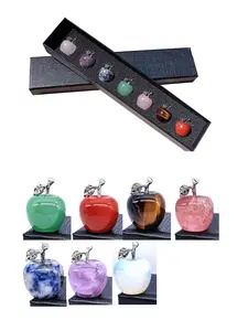 Natural Crystal Apple Ornament, Crystal Carvings, Mixed Color Apple Decoration, Desktop Decorative Ornament for Home Office, Home Decor, Room Decor