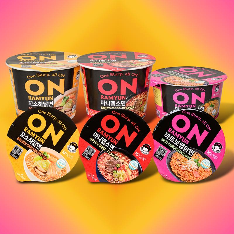 ON RAMYUN 6 PACK Korean Variety Mix Box (6 Cups) – 3-Flavor Mix: Spicy Beef, Spicy Carbocream & Golden Chicken, Authentic K-Ramyun Cup Noodles, Perfect for Dorms, Roommates & Sharing, One Slurp, All the Comfort, Instant Korean Snack Food
