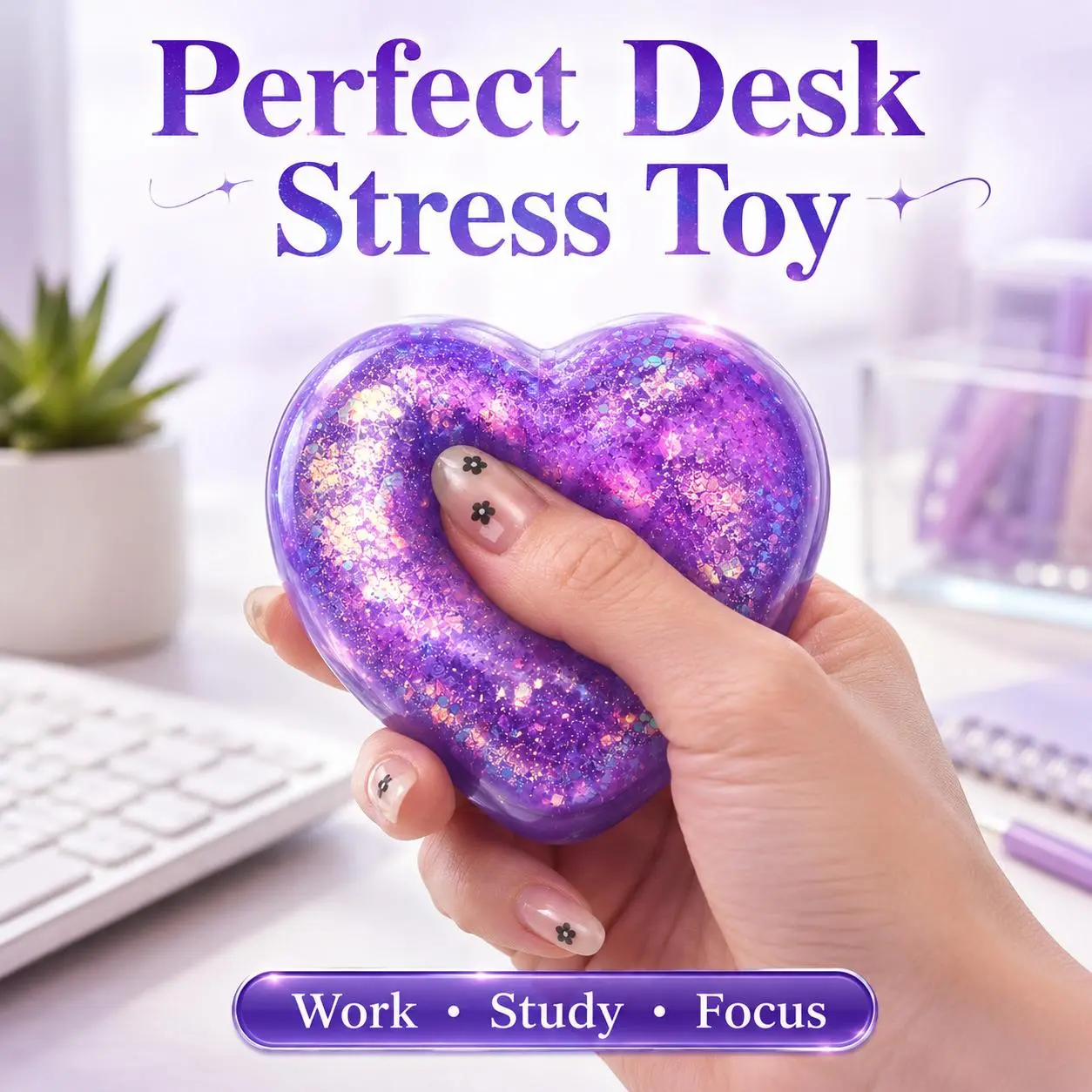 Glitter Heart Squeeze Toy – Sparkly Squishy Stress Relief Fidget Toy, Soft Squeeze Ball for Kids and Adults, Perfect Party Gift