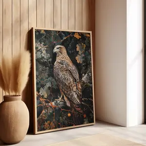 [SALE UP TO 50% - UNFRAMED] Hawk William Morris Wall Art Print, Vintage Bird Of Prey Gift For Her in Cottagecore Dark Academia Decor, Mid Century Botanical- Complimentary Delivery