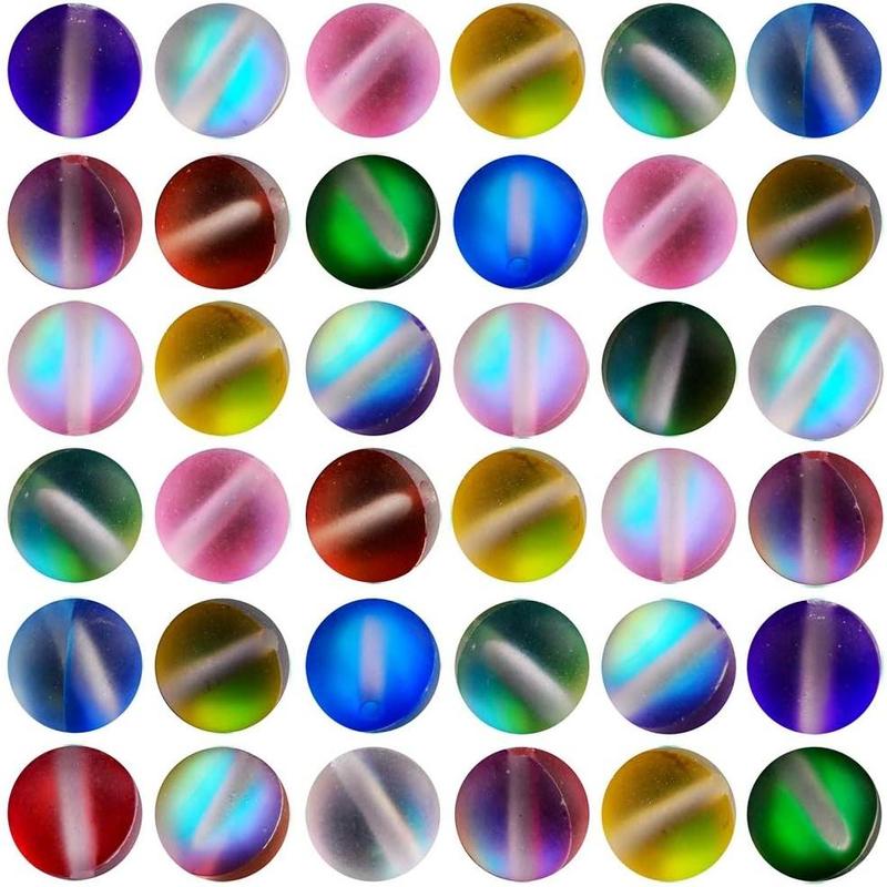 Matte Aurora Crystal Beads 100pcs 8mm Flash Glitter Shining Mermaid Round Loose Aura Bead Frosted Moonstone for Jewelry Making (Multicolor, 8mm)