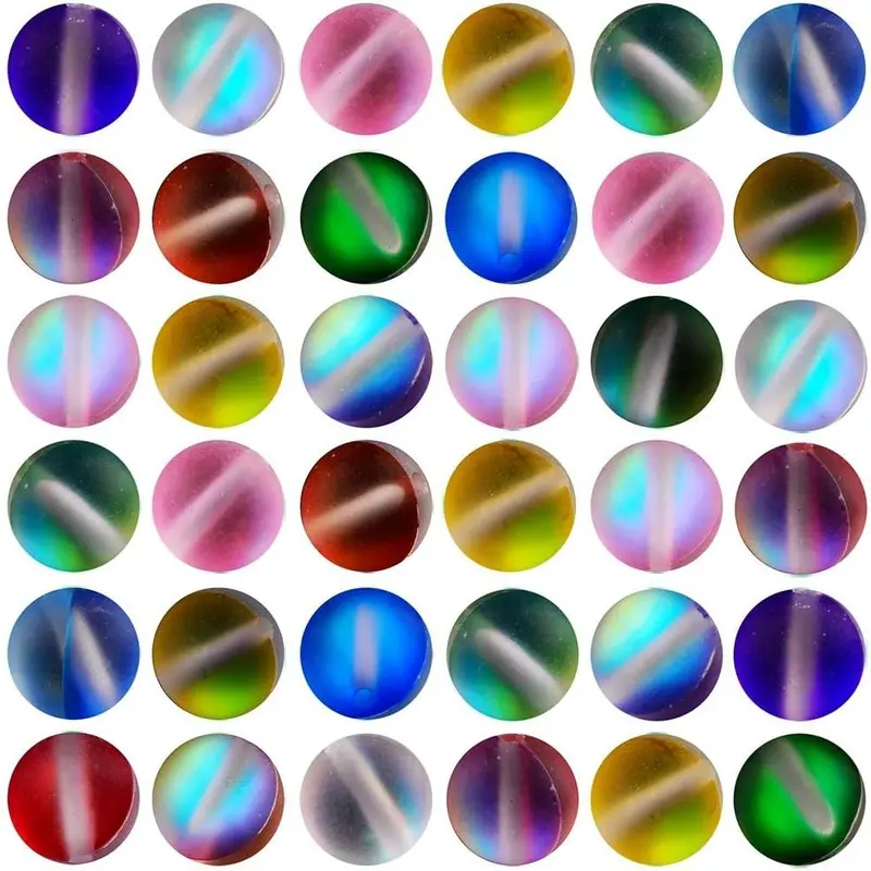Matte Aurora Crystal Beads 100pcs 8mm Flash Glitter Shining Mermaid Round Loose Aura Bead Frosted Moonstone for Jewelry Making (Multicolor, 8mm)