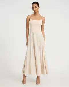 Express Mixed Media Square Neck Drop Waist Maxi Dress