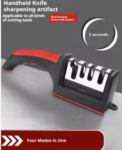 Instant  knife  Sharpener! 4-Stage Manual Sharpening Rod (Red/Black) - Kitchen Must-Have for Razor-Sharp  in Seconds! limited time deal Camping Multipurpose Outdoor tent Multi-Purpose Portable edc knife