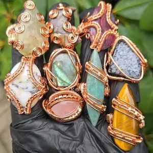 Crystal Copper Ring for Men & Women Handcrafted with Assorted Gemstones Unique Wire-Wrapped Design
