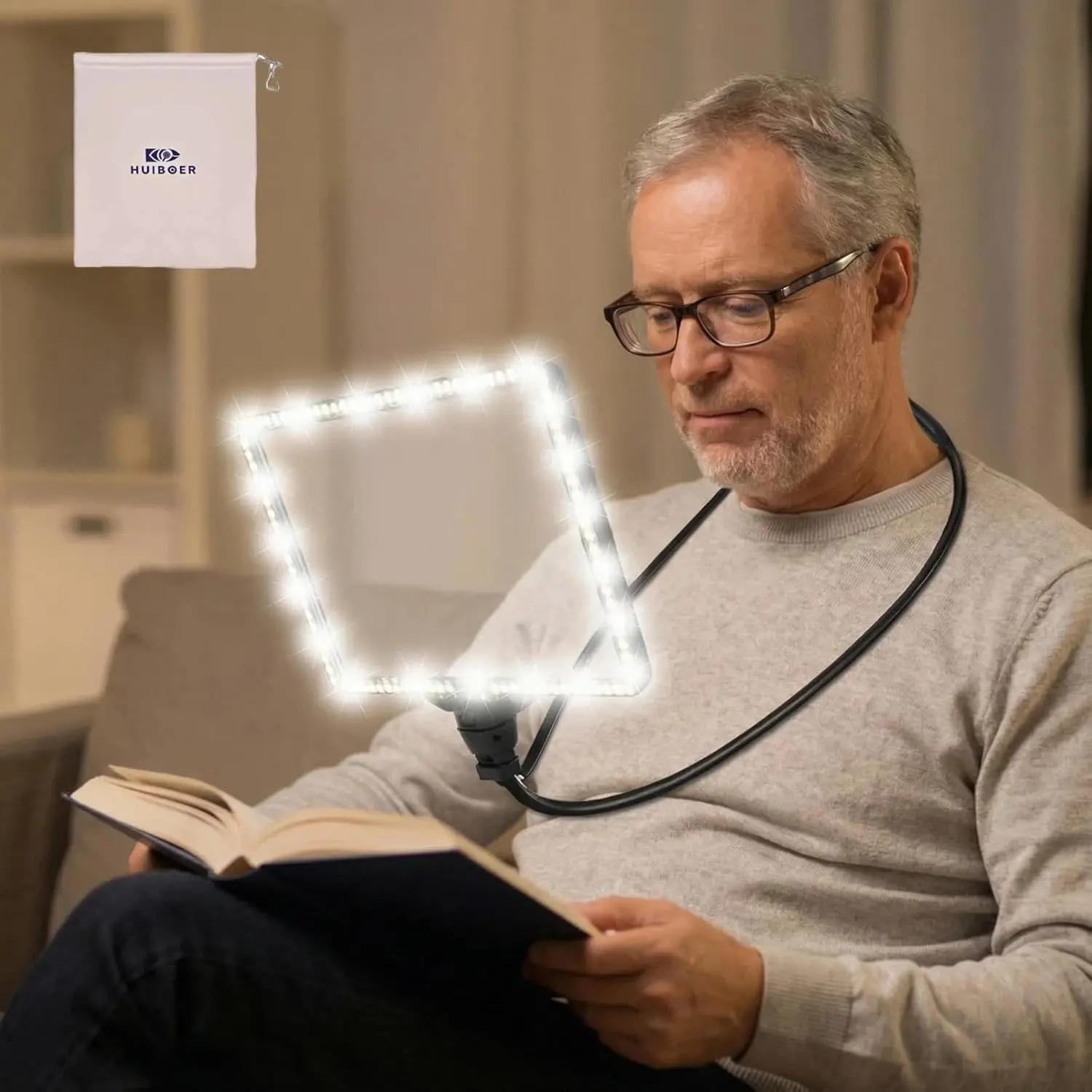 Extra Large Magnifying Glass with Light Hands Free with Bag, 6 Color Modes 106 LEDs, Rechargeable Page Magnifier, Neck Wear Magnifier for Seniors Reading, Close Work, Daily Tasks, Father's Day
