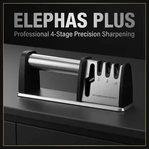 ELEPHAS PLUS Precision all-steel four-stage knife sharpener for kitchen fine grinding, integrated non-slip design