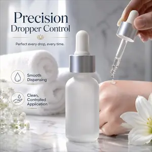 Frosted Matte Glass Dropper Bottles for Essential Oils & Serums, Refillable Skincare Oil Bottles with Silver Color Collar, Premium Beauty Packaging