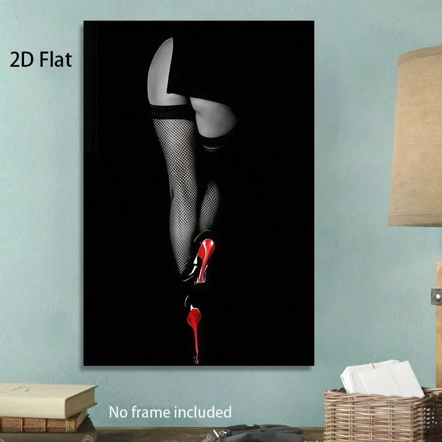 1 Pc Canvas Painting, Black And White Monochrome Sexy Long Legs With Fishing Net Socks And Red High Heels - Canvas Poster, Halloween And Christmas Gift Wall Art, Very Suitable For Office, Kitchen, Living Room, Bedroom And Home Decoration,shadow