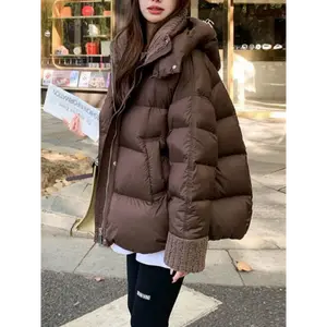 Women'S Short Hooded -Padded Jacket - Full-Zip Winter Coat with Medium-Stretch Fabric, Loose Fit Warm Insulation, Casual Outerwear for Fall & Winter, Durable Full-Length Zipper Minimalist Design (No Belt/Hem Adjustments) Versa