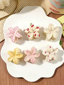 6pcs Cream Egg Flower Floral Hair Clips for Women Simple Fresh Style Daily Use Suitable for Bun clip claw Hairstyles Elegant Hair Accessories