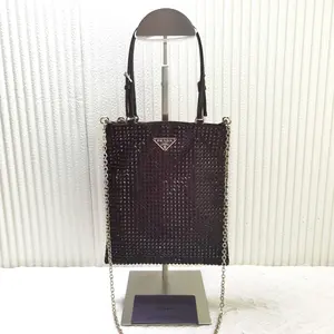 Pre-owned Calfskin/Crystal Crossbody Bags Prada Convertible Open Tote Crystal Embellished Satin Mini