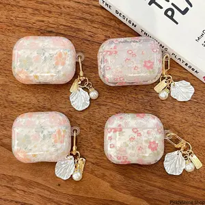 Soft Silicone Earphone Protective Case, Cute Blush Pink Flower Pendant, Flexible Anti-Drop Shell for Wireless Charging & Daily Carrying, Compatible with Wireless Earbuds Series Models, Fashion Accessory, Protection