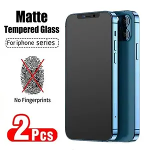 2PCS No Fingerprint Screen Protectors for IPhone 15 14 13 12 11 Pro Max Mini XS XR X Plus Matte Tempered Glass Film