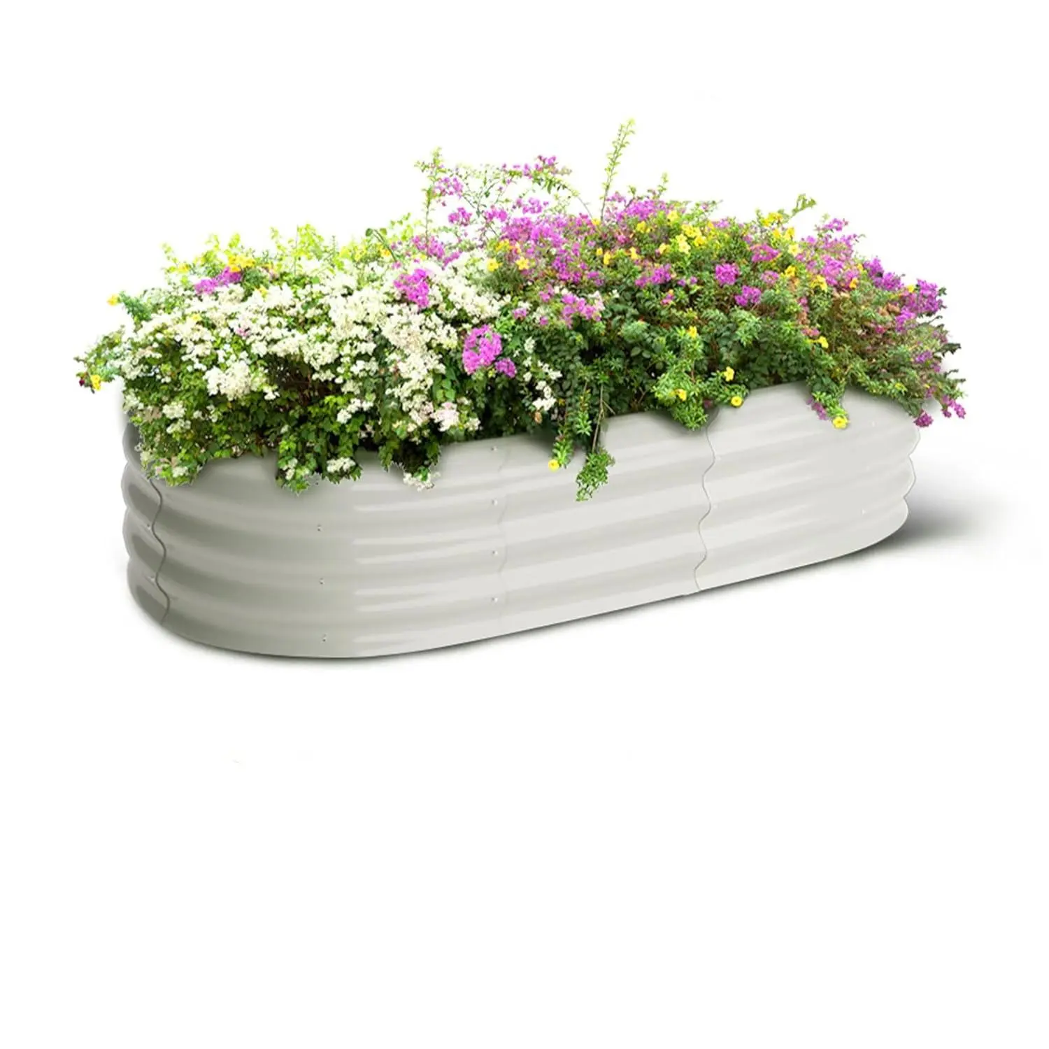 GARVEE 2-Pack Raised Garden Bed 4.5x2x1.5ft, Oval Raised Planter Beds with Open-Ended Base, Galvanized Metal Garden Bed Outdoor for Vegetables, Flowers, White Color