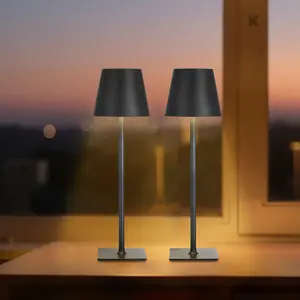 VEVOR Cordless Table Lamp, 2-Pack, 5200mAh Built-in Rechargeable Battery Desk Lamp, 3 Color Stepless Dimming Up, 3000-6500K Color Temperature, Table Light for Restaurant, Bedroom, Outdoor, Black