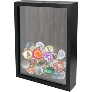 8x10 Top Loading Shadow Box Frame with  Glass, Display Case with Slot,1.25 inches Interior Depth,Ideal for  Bottle Caps,Tickets,Shells, and ,Black