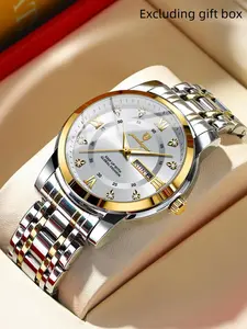 Poedagar Original Classic Men's Watch Exquisite Watch Anti Dwarf Watch Waterproof Light Week Date Watch Men's Quartz Stainless Steel Watch Men's Luxury Birthday Gift Anniversary