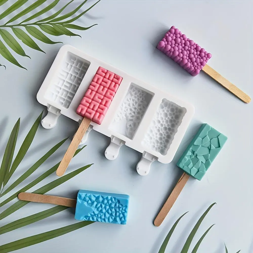 Silicone Geometric Cavity Mold - 1pc 4-Cavity Kitchen Utensil for Making Bubble Ice Cream Popsicles, Ice Cubes