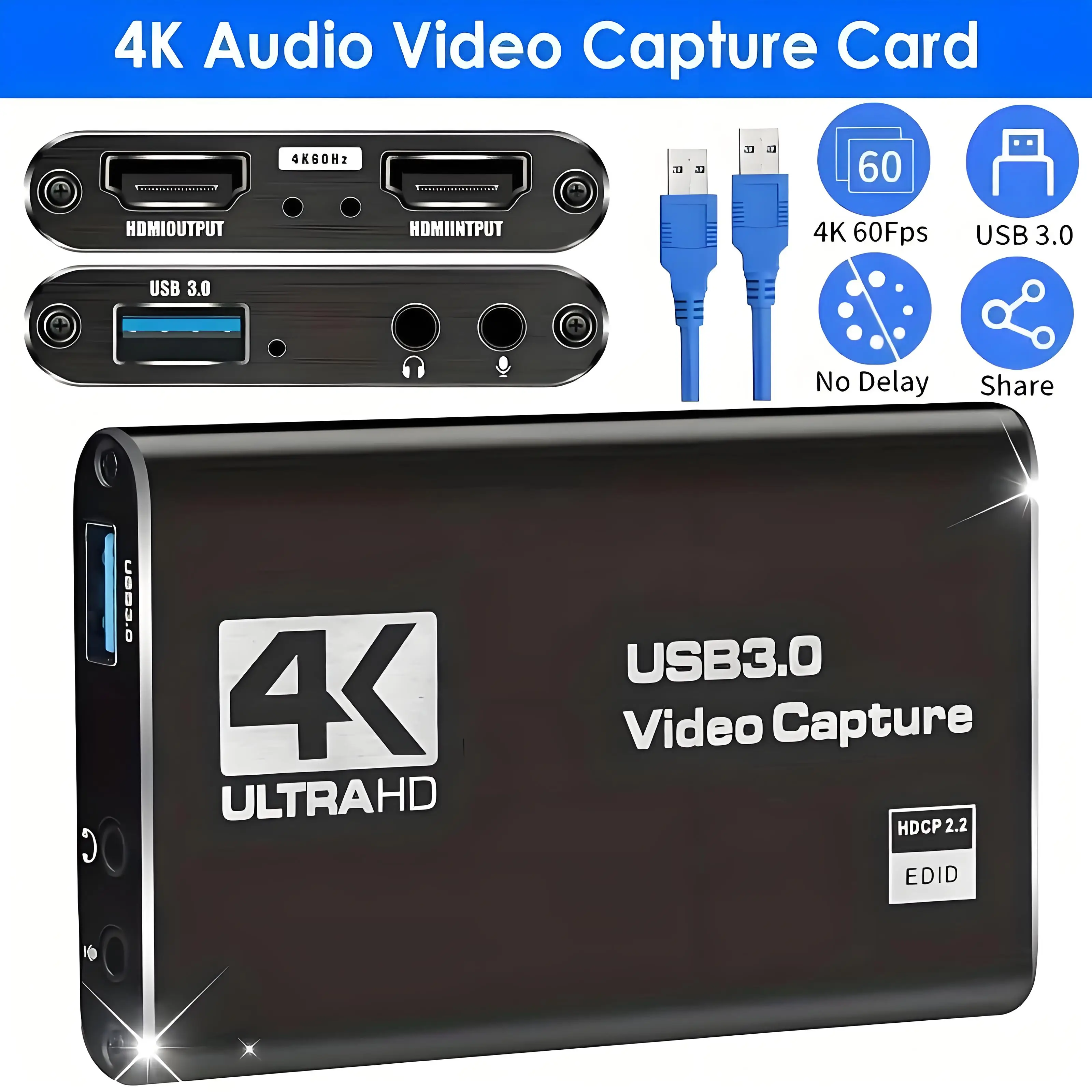 HDNKT 4K HDMI Capture Card for Streaming Full HD 1080P 60FPS USB 3.0 Cam Link Game Audio Video Capture Card Nintendo Switch PS5 3ds Xbox PS4 No Delay