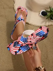 Trendy Star-Spangled Print Sandals, Thick Sole Heeled Open-Toe Shoes, Women's Summer Festival Casual Footwear