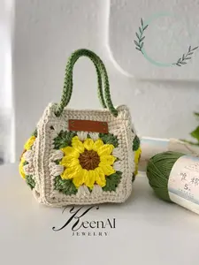 Handmade Sunflower Crochet Tote Bag