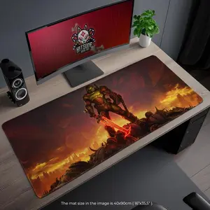 Doom Desk Mat - Slayer with Crucible Blade Over Demon Horde, Epic Gaming Mouse Pad, Gift for Gamers